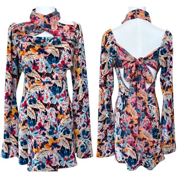 For Love & Lemons Blake Mini Dress Floral Cutout M - Picture 12 of 14